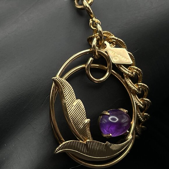 Vintage Sarah Coventry Amethyst & Vine Dangle Bracelet Signed Designer Jewelry - Picture 2 of 5